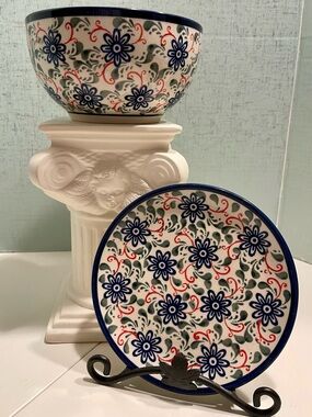 POLISH POTTERY SERVING BOWL AND TOAST PLATE
